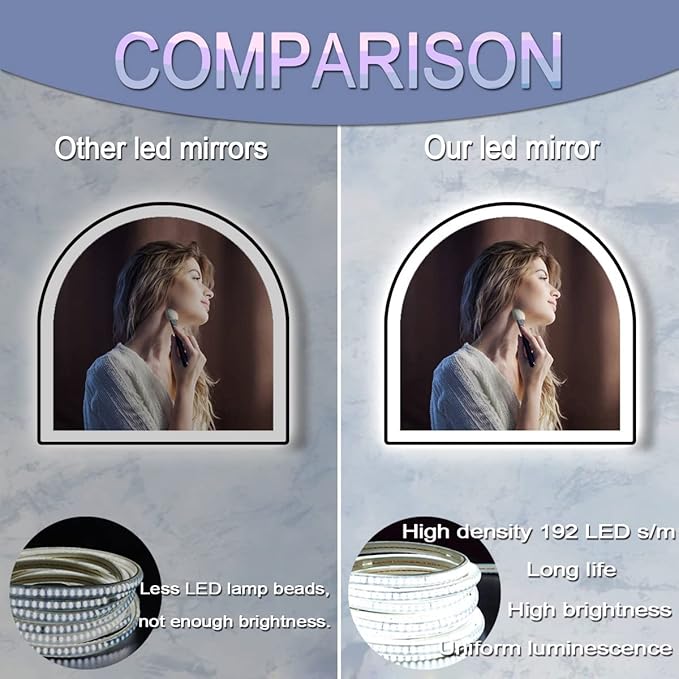 THEKLA 33 x 31 Inch Black Arch Vanity Mirror with Lights Black Frame Light up LED Arch Mirror for Bathroom Wall Tabletop Makeup Arched Lighted Mirror 33"x31"Smart Memory 3 Color Dimmable AntiFog