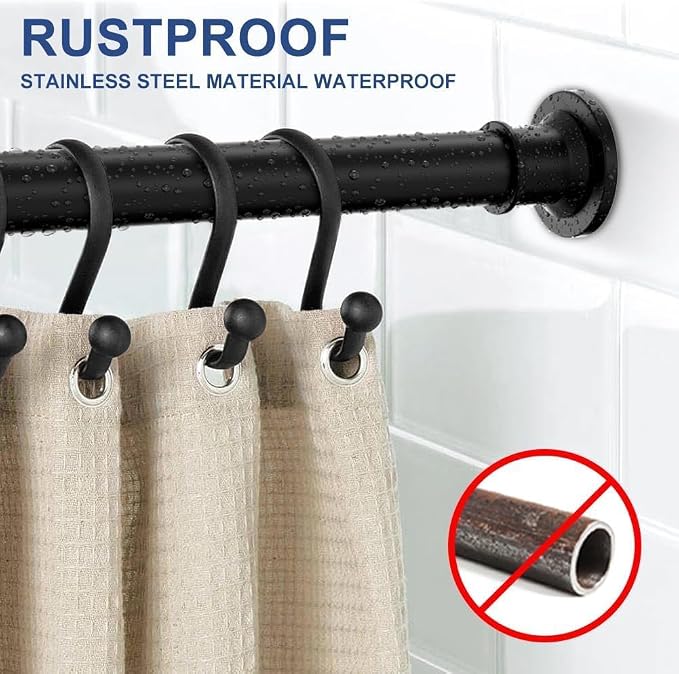 Small Shower Curtain Rod 18-32 In, Black Short Tension Rod | Installs by Spring Tension with No Drilling, Built in Durable Stainless Steel