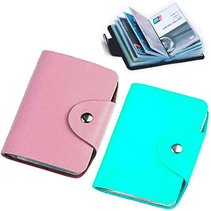 K Y KANGYUN Credit Card Holder for Women 2 Pack, Transparent Plastic Small Credit Card Holder Protector Sleeve Unisex （Pink&Blue）