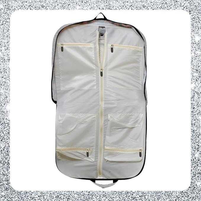 NGIL Glitter Travel Hanging Garment Bag (Glitter-Silver) | Garment Bag for Girls, Cheer Travel Bag, Dance Competition Bag, Cheer Dance Competition, Beauty Pageant