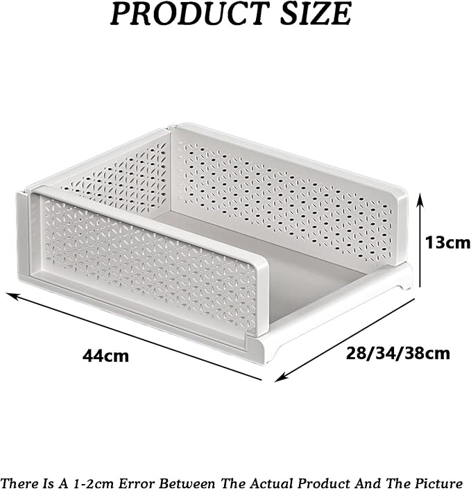 2-layer Pull Out Storage Basket,Stackable Storage Bins,Wardrobe Organizer,5kg Weight Capacity,for Kitchen Pantry Bathroom Cabinets(44x13x28cm)