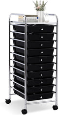 LDAILY 10-Drawer Rolling Storage Cart, Rolling Storage Cart, Storage Organizer on Wheels, Metal Frame, Scrapbook Paper Tools, Suitable for Office School, Classroom (Black, 10 Drawer)