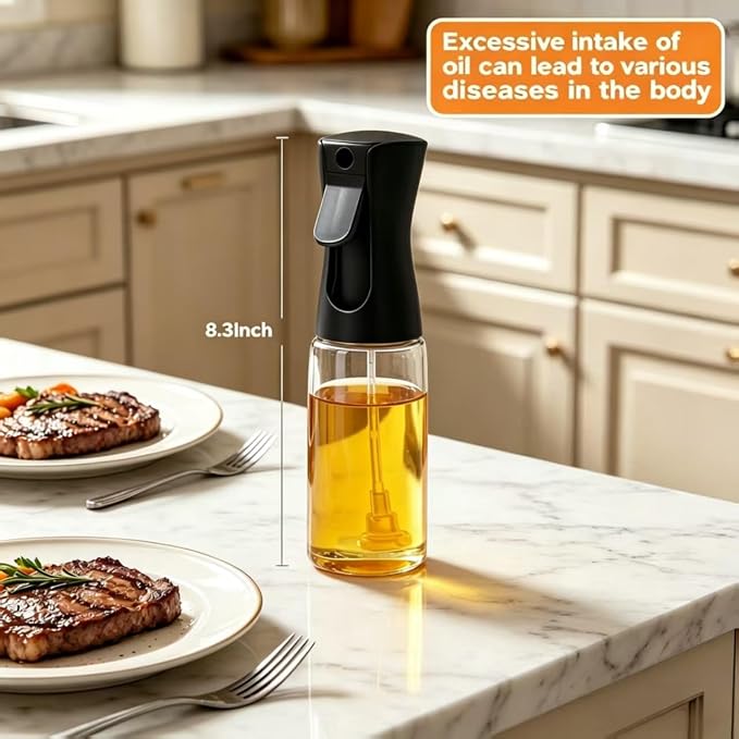 Olive Oil Sprayer for Cooking, 220ml Glass Oil Dispenser for Kitchen Gadgets, Food Grade Premium Clear Spray Bottle for Salad, Frying, BBQ
