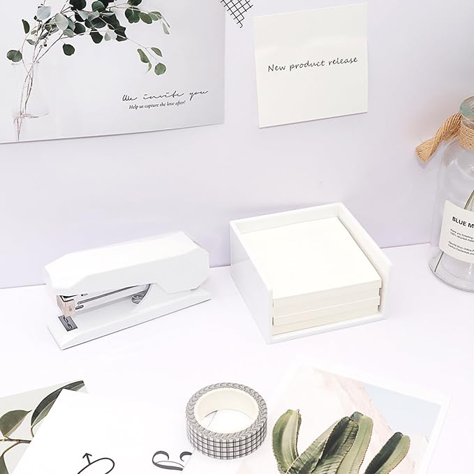 NatSumeBasics White Sticky Note Holder Dispenser, Fits 3" x 3" Memo Cube, Aesthetic Desk Organizer for Office Supplies