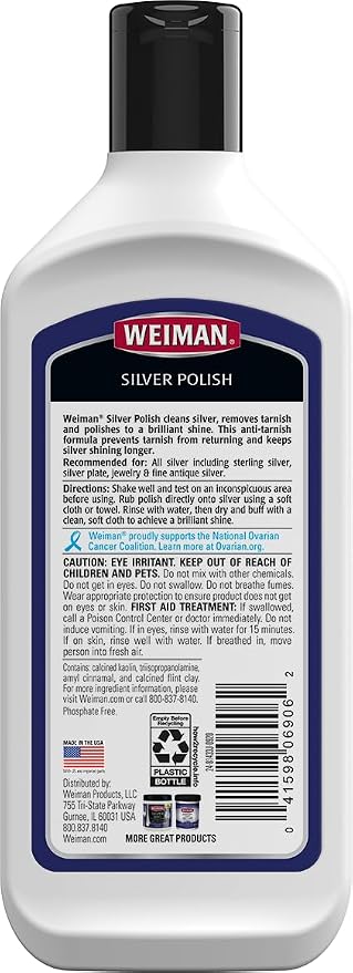 Weiman Silver Cream Cleaner 3-in-1, Anti-Tarnish Technology, Safely Clean, Polish, Shine & Restore, Removes & Prevent Tarnish, 8 Oz with Jewelry Polishing Cloth
