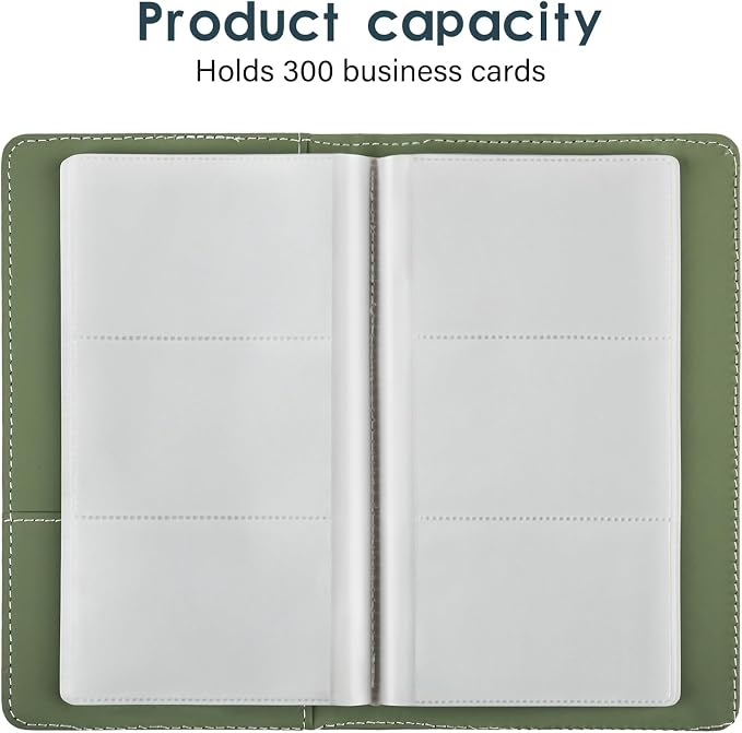 Leather Professional Business Card Holder Organizer Book - 300 Card Capacity Premium PU Folder with Soft Cover, Name Card Credit Cards Binder for Men/Women, Fruit Green
