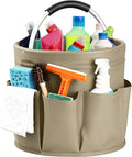 Cleaning Caddy with Handle, Cleaning Products Organiser, Foldable Storage Basket, Large Supply Organiser 17L with 6 Pockets, Portable Cleaning Caddy for Home & Garden (Khaki)