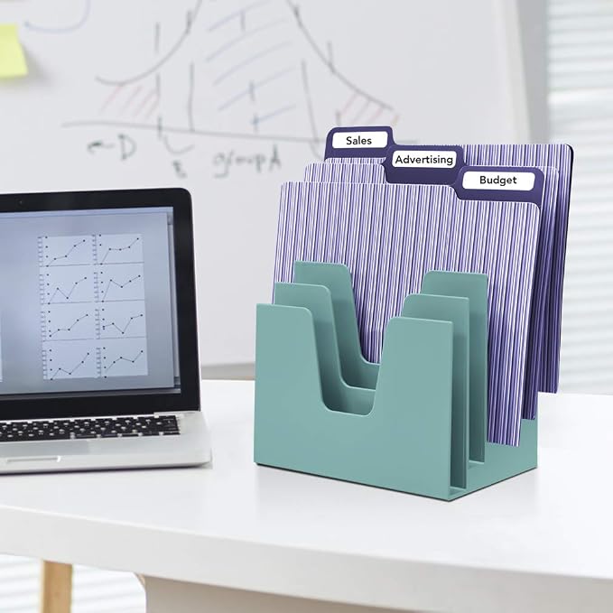 Acrimet 5 Section Incline File Sorter Organizer, Desktop Mail Holder, Green | Durable Plastic, Space-saving Design, Easy Document Access, Ideal for Office, Home and School Use
