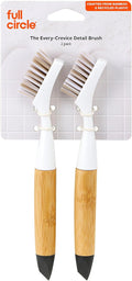 Full Circle The Every-Crevice Detail Brush, Deep Cleaning Brush for Crevices, Shower, & Grout, Tough Bristles, Sustainable Bamboo Handle, 2-Pack