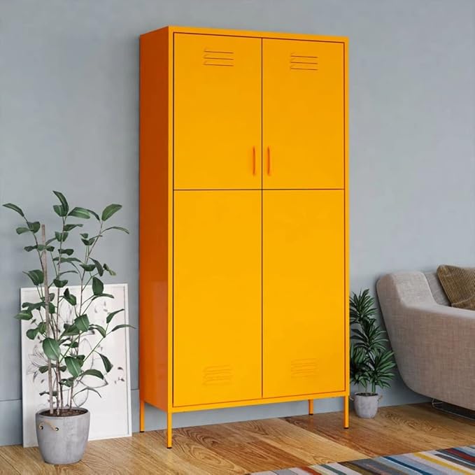 70.9" Tall Metal Wardrobe Cabinet, Steel Clothing Cabinet Storage Cabinets with 2 Doors, 4 Adjustable Shelves and Hanging Rod for Living Room, Bathroom, Garage 35.4"x19.7"x70.9" Mustard Yellow -AA