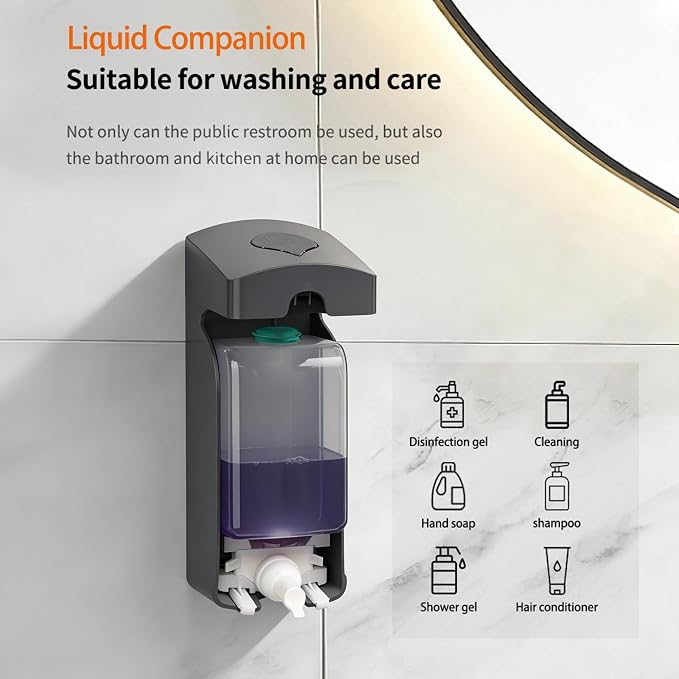 Manual Foam Soap Dispenser, 35oz (1000mL) Commercial Refillable Foaming Soap Dispenser-Dark Grey, CHUANGDIAN | ABS, Wall-Mount, Bathroom Commercial Foaming Soap Dispenser
