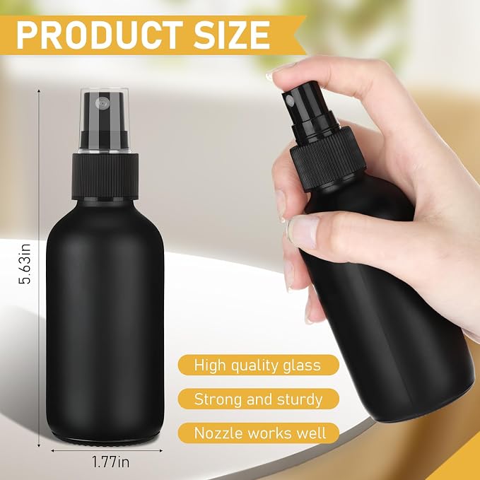 Maxcheck 50 Pieces 4oz Glass Spray Bottles for Essential Oil Small Empty Spray Mist Bottle Empty Fine Mist and Refillable Mister Refillable Liquid Containers for Perfumes, Cleaning(Black)