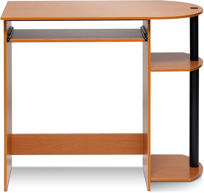 Furinno Simplistic Desk, 31.5" Wide Gaming Desk with Keyboard Tray, Computer Desk with Rounded Edges, Office Desk, for Home Office, Bedroom, Light Cherry Oak