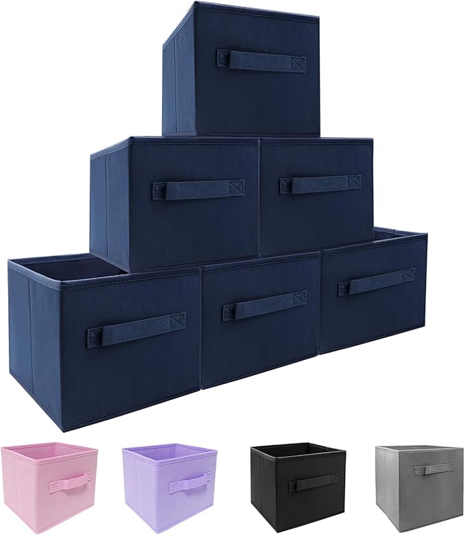 EBIGIC Small Storage Bins,Collapsible Fabric Storage Organizer 9.0"x7.5"x7.5" 6 Pack,Mini Storage Box,fit for closet, living room, bookshelf, Kids clothes and toys storage and organization Blue…