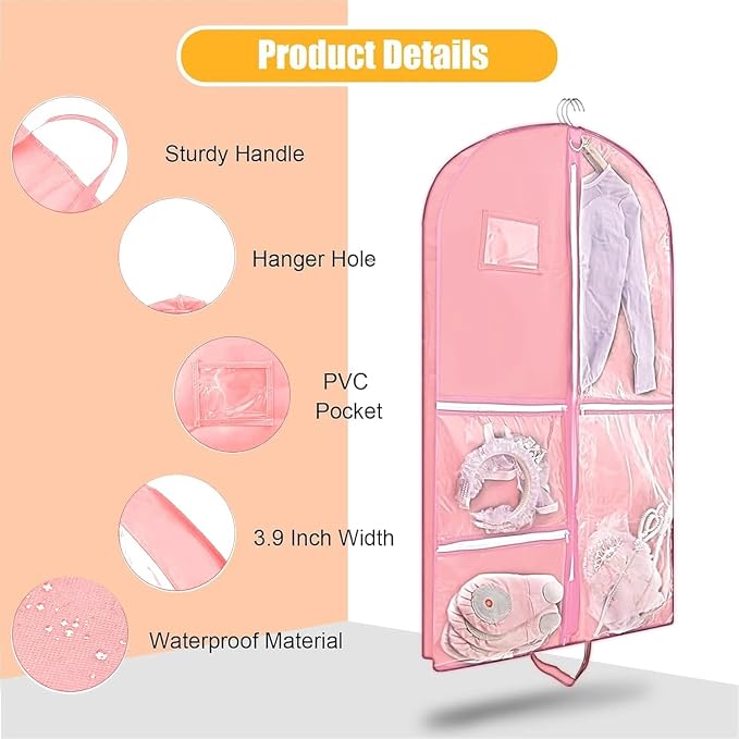 Garment Bag for Dance Costumes, 3 Pack 40 inch Dance Garment Bags for Dancers Hanging Clothes Travel Storage,Kids Dance Recital Bags for Competition,Dance Recital Gifts for Girls