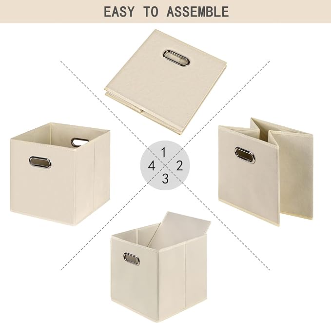 Fabric Cloth Storage Bins,Fabric Cube Organizer with Dual Handles Foldable Cube Storage Baskets for Home Bedroom Storage,Set of 10,(Creamy-White)