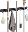 JAMEND CLXP Broom Hanger and Mop Holder, Heavy Duty Garden Tool Organizer Rack Rake and Shovel Handle, Stainless Steel Wall Mounted Utility Rack with Screws (3 Racks with 4 Hooks, Matte Black).