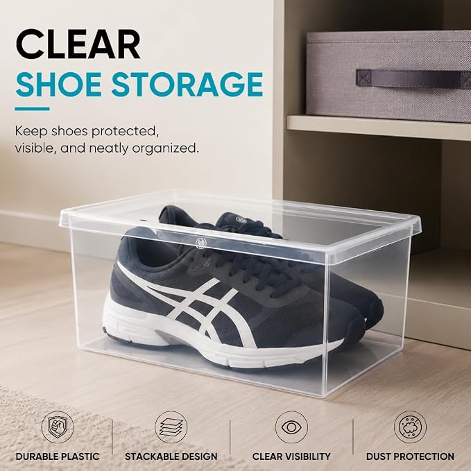 Superio Shoe Box Modern Storage Container 3 Pack - 6.5 Quart/6 Liter, Stackable Plastic Shoe Box Organizer (13.5"L x 8.35"W x 5.2"H)