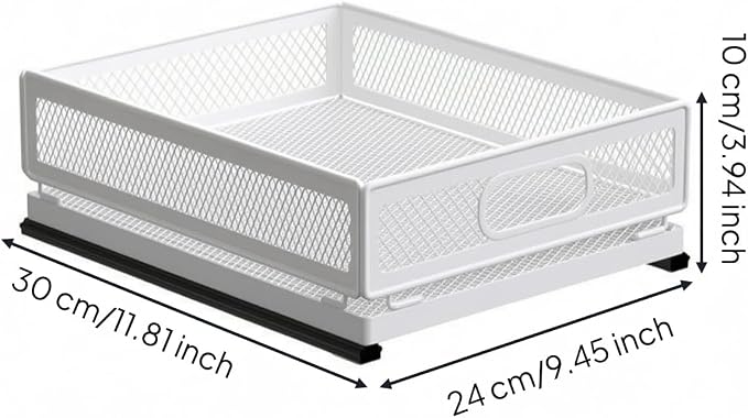 Gralara Pull-out Storage Basket Mesh Storage Basket Rounded Corners for Kitchen, Small Storage Basket 30cm Long With Slide Rail