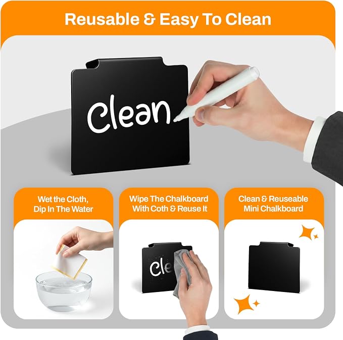 12 Pcs Basket Labels Clip on for Pantry Organization and Storage bin Labels with 2 Markers and 2 Wipe Cloths Reusable Chalk Basket Labels - Black Bin Labels Clip on Chalkboard Basket Tags