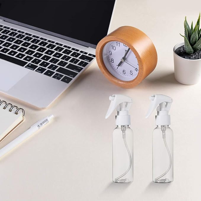 Travel Size Spray Bottle, 3.4oz/100ml Plastic Fine Mist Spray Bottle Set, Refillable Liquid Containers, 3pcs Clear Trigger Sprayer with Funnel and Labels for Styling Kitchen Home Office Cleaning