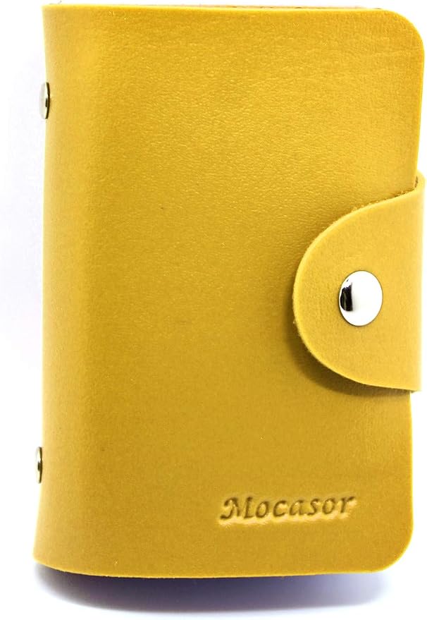Soft Leather Credit Card Holder for Men & Women Bank Card Case with 24 Durable Plastic Insert Slots Slim Pocket Wallet ID Card Organiser Business Card Case Purse (Yellow)