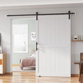 48''x 80'' Sliding Barn Door with 8 Ft Barn Door Hardware Kit | Pre-Drilled Holes Easy Assembly - Include Installation Manual, Water-Proof PVC Surface, H-Frame, White