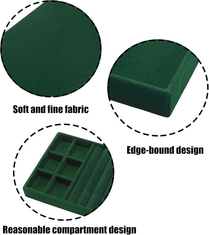 Velvet Jewelry Organizer Trays Dark Green Stackable Jewelry Storage Display Tray with Removable Dividers, 3-in-1