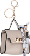 PATIKIL Mini Backpack Keychain, Cute Coin Purse Keychain PU Leather Backpack Purse Key Chain Little Earbud Bag Keychains for Women Mini Card Data Cable Organizer, Beige