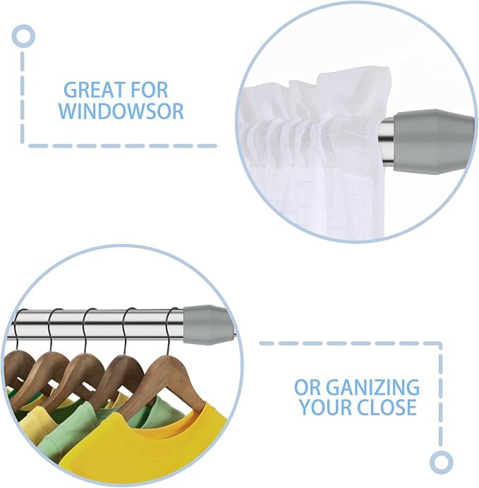 AIZESI Spring Tension Curtain Rod Short Tension Rod (Silver,17"to 28"-1Pcs)