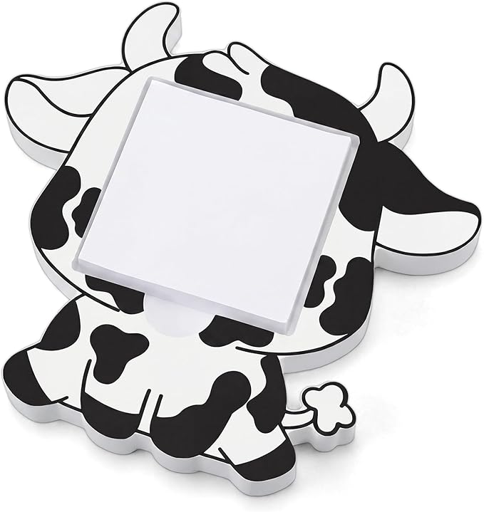 Dairy Cow Sticky Note Holder Large Wood Notepad Dispenser 3 x 3 Sticky Notes Organizer Cute Self Stick Memo Pad Holder for Desk Back to School Gift Western Office Decor, No Pads Included