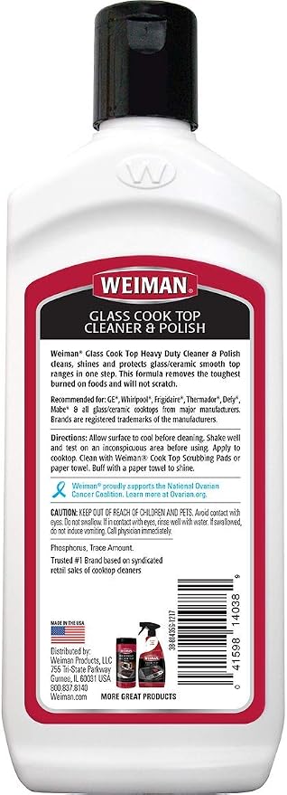 Weiman Glass Cooktop Heavy Duty Cleaner & Polish - Shines and Protects Glass/Ceramic Smooth Top Ranges with its Gentle Formula - 10 Oz., Clear