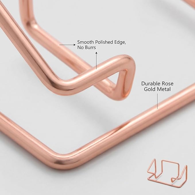 2 Pack Minimalist Metal Business Card Holder, Simple Wire Frame Desktop Organizer for Name Cards, Place Cards and QR Codes, Affordable Elegant Display for Office, Wedding and Home Decor(Rose Gold)