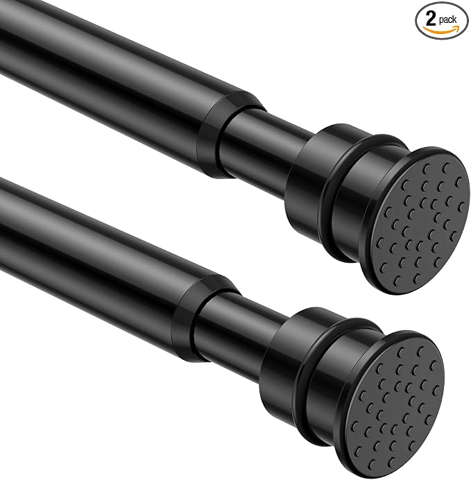Tension Curtain Rod 26 to 48 Inch Adjustable Tension Rods 2 Pack Expandable Spring Tension Rod Black No Drilling for Closet Kitchen Cupboard Wardrobe Door Bookshelf DIY Projects