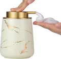 Enra Ceramic Foaming Soap Dispenser -12oz Modern Foam Gold Hand Soap Dispenser Bathroom, Refillable Dish Wash Soap Bottle for Kitchen with Large Pump(Gold Foam Type-Beige)