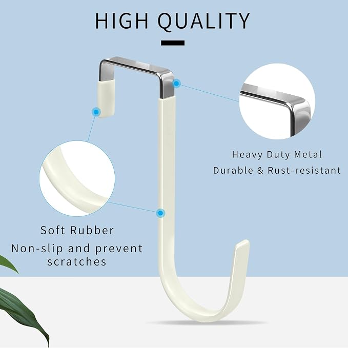 FYY Over the Door Hooks, Single-Hanger 4 Pack, Fits Doors 1 3/8" Beige | Heavy Duty Metal, Hold 20lbs, Rubber-Coated, No-Drilling, for Bathroom Dorm, Hanging Towels Clothes Hats Bags Coats Wreaths
