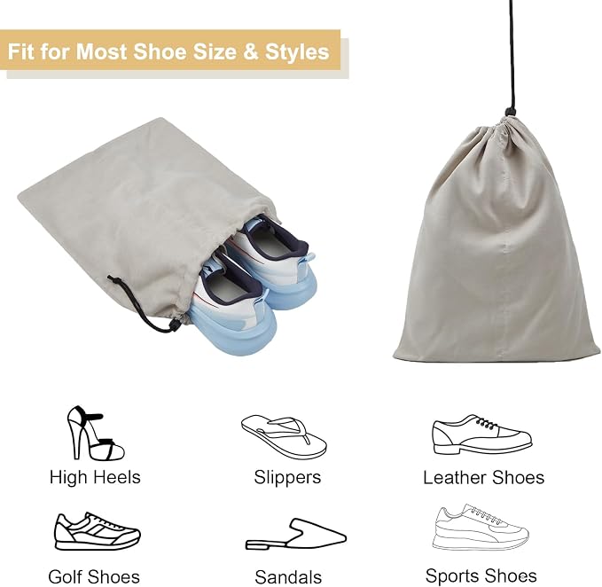 4 Pack Shoe Bags for Travel, Shoes Pouch with Partition Design & Drawstring Closure, Shoe Bags for Storage, Travel Essentials for Men Women (Grey)
