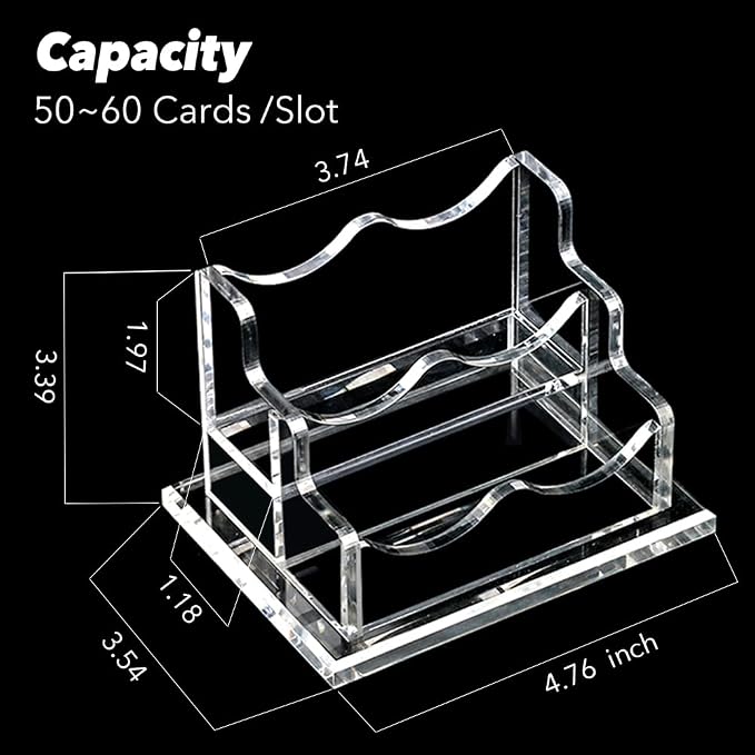 PARTSPOWER Acrylic Business Card Holder for Desk, Horizontal Clear Business Name Card Display Stand, Desk Accessory Business Name Card Organizer (Horizontal, 2-Slot)