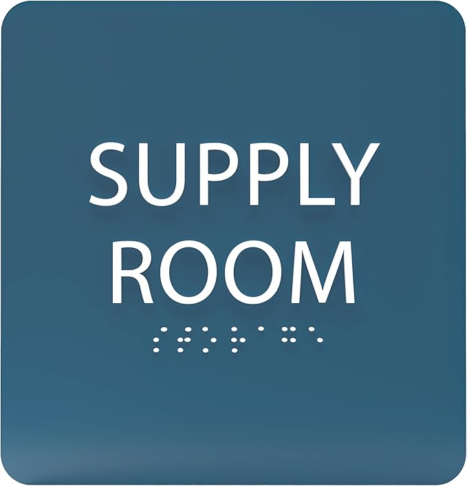 6" X6" Supply Room Sign - ADA Compliant Tactile Graphics Grade 2 Braille Text Acrylic Door Wall Signs - Stocking Tracking Monitoring Storage Room Sign for Office, School, Warehouse