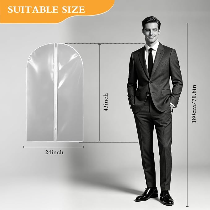 20 Pack Clear Garment Bag, PEVA Hanging Clothes Cover, 24"x43" Suit Dress Bag for Closet Storage Travel