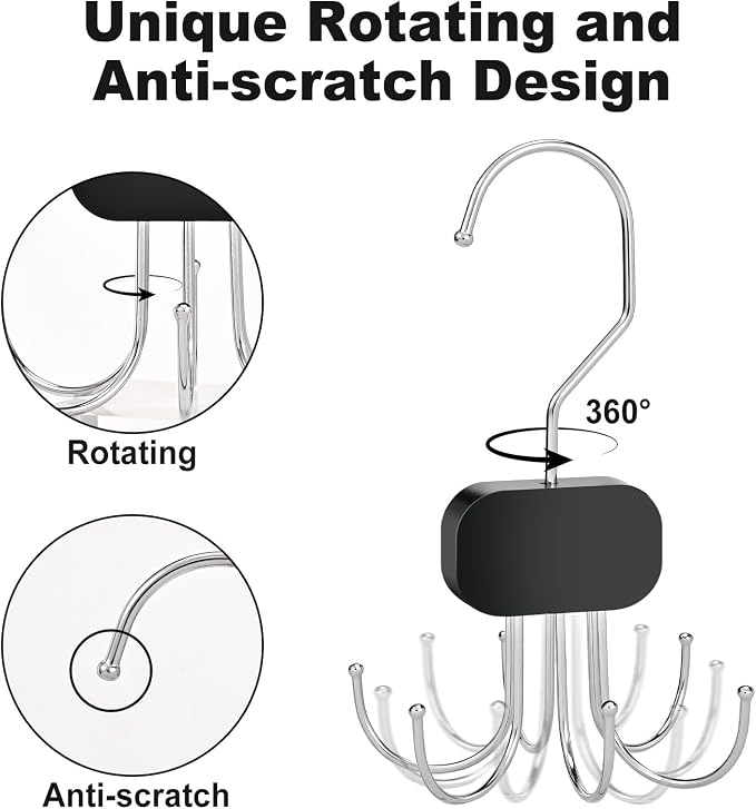 Belt Hanger for Closet, 1PCS Belt Organizer for Closet 360°Rotating Max 24 Belt, Tie Rack Hanger for Closet Tie Organizer for Closet Belt Holder for Closet for Belt,Tie,Tank Top,Bra,Scarf,Hat