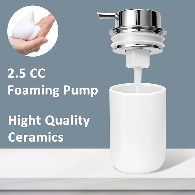 Soap Foaming Dispenser Ceramic with Easy-to-Press Pump Hand Foam Dispenser for Shampoo Bathroom Countertop 13.5 oz