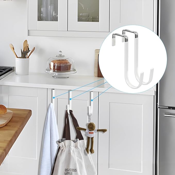 FYY Over the Door Hooks, Single-Hanger 4 Pack, Fits Doors 1 3/8" White | Heavy Duty Metal, Hold 20lbs, Rubber-Coated, No-Drilling, for Bathroom Dorm, Hanging Towels Clothes Hats Bags Coats Wreaths