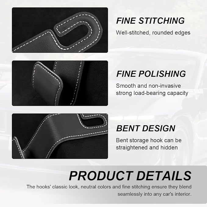 2 PCS Car Seat Headrest Hooks, Microfiber Leather Hanger Holder Hook for Hanging Purse and Bag, Universal Vehicle Back Seat Organizer Hook for Grocery Bag Handbag Coat (Carbon Fiber)