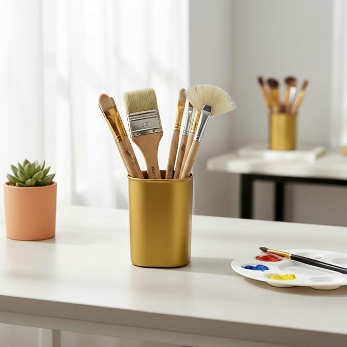 50 Pack Pen Holder Pen Cups for Desk Organizers and Storage Stationery Plastic Matte Pencil Holder Cups Ins Style Transparent for Office School Supplies (Gold)