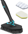 nacena Shower Scrubber with Long Handle, 4 in 1 Tile Tub Scrubber Brush with 3 Detachable Cleaning Shower Heads and Floor Squeegee Shower Cleaner Brush for Bathroom Kitchen Tub Sink Floor, Black