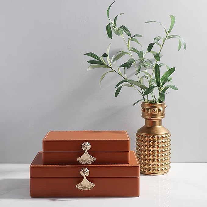 Orange Red Leather Jewelry Box, Light Luxury Home, TV Cabinet, Soft Decoration Model Room, Wine Cabinet, Decoration Box, Treasure Ornament Gift