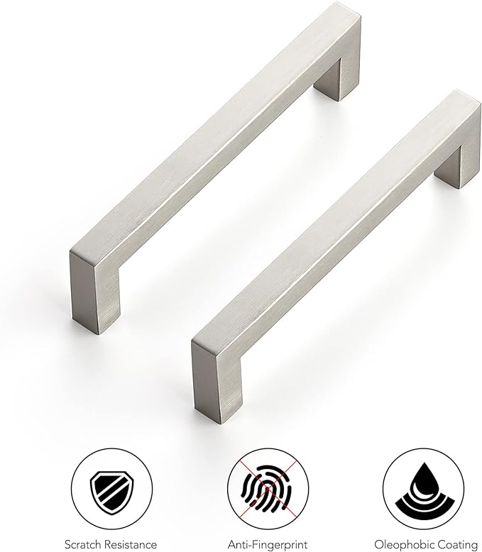 Ravinte Brushed Nickel Square Cabinet Handles Drawer Pulls,5 Inch,35 Pack | Screws Included, Stainless Steel, Square Bar Grip, Easy Install, Kitchen Cabinet Hardware, For Cupboards, Drawers, Dressers