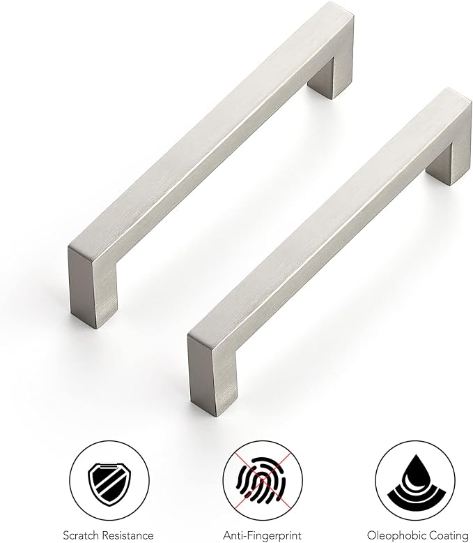 Ravinte Brushed Nickel Square Cabinet Handles Drawer Pulls,5 Inch,30 Pack | Screws Included, Stainless Steel, Square Bar Grip, Easy Install, Kitchen Cabinet Hardware, For Cupboards, Drawers, Dressers