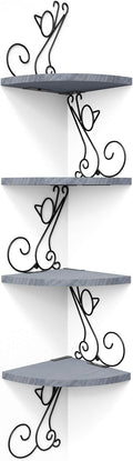Alsonerbay 4-Tier Cat Shaped Corner Floating Shelf Wall Mount, Grey | Curved solid wood, 35.2 lbs total capacity, reinforced metal bracket, rustic decor, for bedroom, living room & kitchen